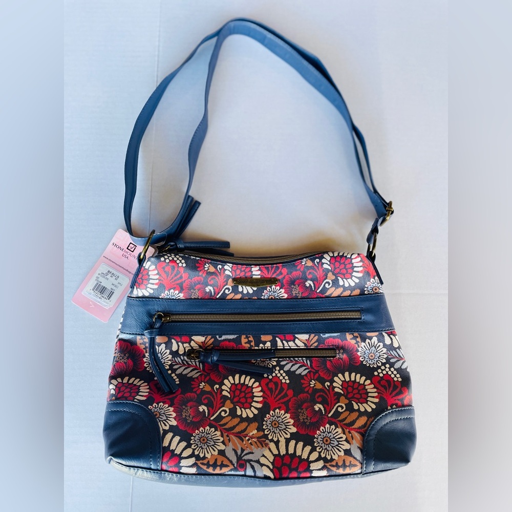 Beautiful Cute Stylish Pretty Stone Mountain Floral Crossbody Bag Navy Dark Pink